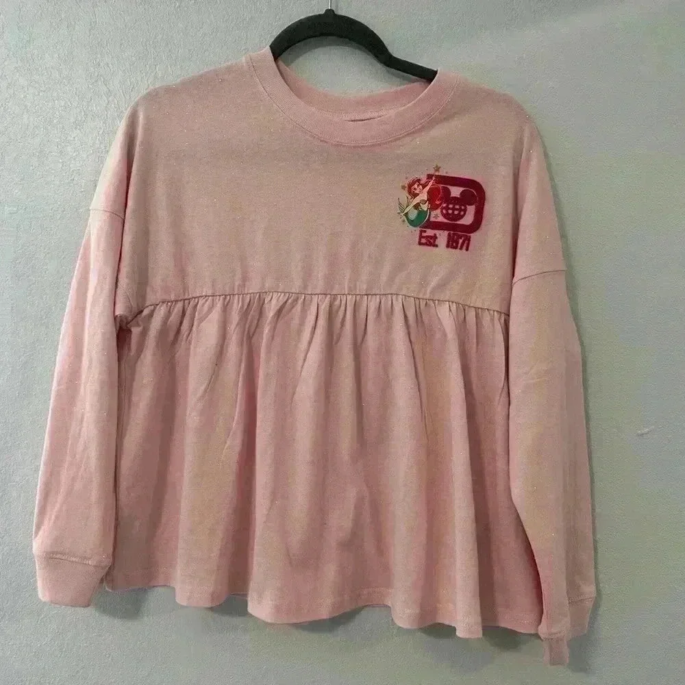 Disney World Princess Spirit Jersey Girls XL Pink Peplum Long Sleeve Pullover